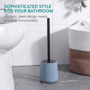 Perie de toaleta Navaris, rasina si maner din inox, design modern, rezistenta la apa, Ø16 cm, Albastru - Img 8