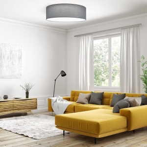 Plafoniera LED Navaris, 22W, telecomanda, temperatura reglabila, abajur textil, diametru 40cm, Gri deschis - Img 2
