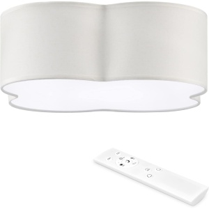 Plafoniera LED Navaris, cu telecomanda, Ø 42 x 14.3 cm, 22W, abajur textil, intensitate reglabila, design floare, Alb