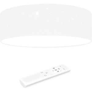 Plafoniera LED Navaris, efect de stele, Ø 40 x 12 cm, intensitate reglabila, telecomanda, abajur textil, 22 W, Alb - Img 8