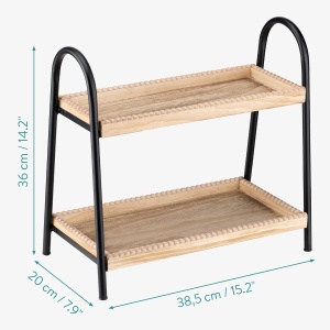 Raft depozitare Navaris, 2 niveluri, 38.5 x 20 x 36 cm, din lemn, pentru bucatarie, baie, birou, Maro.Negru - Img 4