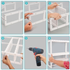 Raft suspendat pentru baie Belle Vous, 3 niveluri, 42 x 15 x 43 cm, din bambus, multifunctional, cu suport pentru prosoape, Alb - Img 5