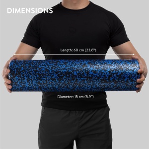Rola cilindru pentru masaj Everest Fitness, din spuma EPP, pentru yoga, pilates, fitness, relaxare musculara, 60 x 15 cm, genta depozitare, ghid exercitii, Negru/Albastru - Img 2