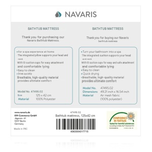 Saltea baie Navaris, 125x42 cm, 13 ventuze antiderapante, alb - Img 8