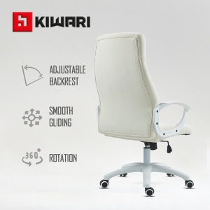 Scaun birou Kiwari® Mom, spatar inalt, cadru alb, brate fixe, sezut cu spuma si tesatura, mecanism fluture, baza nylon, roti PU, Alb - Img 5