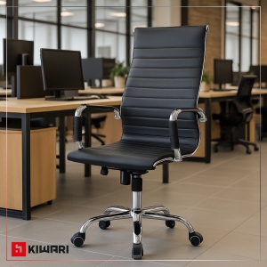 Scaun Birou Kiwari® Sim, Spatar Inalt, Sezut Tapitat, Reglabil pe Inaltime, Baza Metal Rotativa, Capacitate 120 kg, Negru - Img 2
