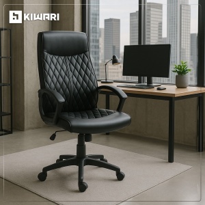 Scaun birou Kiwari® Val, spatar inalt, brate fixe, mecanism fluture, baza si roti nylon, Negru - Img 2