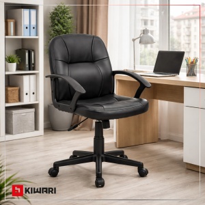 Scaun birou Kiwari Issa, suprafata PVC, brate PP, mecanism Up&Down, baza nylon, roti nylon, Negru - Img 7