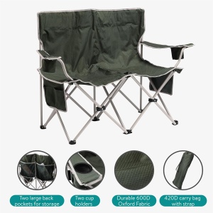 Scaun camping dublu Navaris, 2 locuri, 130 x 30 x 85 cm, pliabil, cotiere si suport pahare, buzunare depozitare, material Oxford, Verde - Img 4