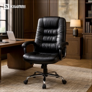 Scaun de birou ergonomic Kiwari® Nobu, spatar inalt, mecanism inclinabil cu reglaj pe gaz, rotatie 360°, brate fixe PP rezistente, baza cromata stabila, roti nylon silentioase, tapiterie PU+PVC neteda si usor de curatat, suporta 136 kg, Ne - Img 7