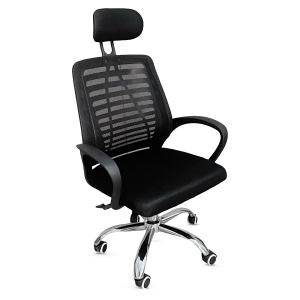 Scaun ergonomic de birou Kiwari® Align, tetiera, spatar din plasa, mecanism butterfly, baza cromata, negru