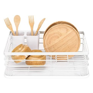 Scurgator de vase si tacamuri, 41.5 x 30.5 x 14 cm, din metal/plastic, tava scurgere, suport detasabil pentru tacamuri, Alb - Img 5