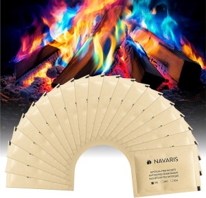 Set 10 plicuri Magic Fire Navaris, pudra coloranta pentru foc, verde/albastru/rosu/violet, pentru foc de tabara