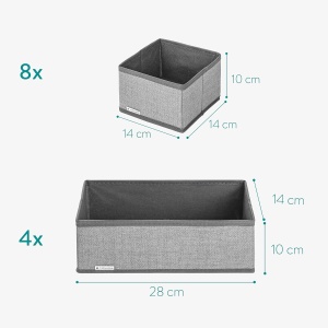 Set 12 cutii pentru organizare si depozitare Navaris, dimensiuni diferite, pliabile, din material textil, Gri - Img 4