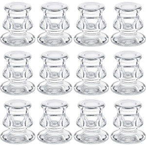 Set 12 suporturi pentru lumanari Belle Vous, tip sfesnic, din sticla, 6 x 5.5 x 2, 3 cm, design elegant, Transparent