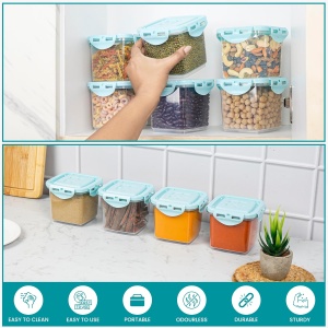 Set 15 recipiente de depozitare, Belle Vous, 650 ml, 11 x 10 cm, din plastic fara BPA, capace albastre etanse, Transparent - Img 3