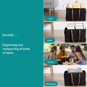 Set 2 cosuri de rufe pliabile Navaris, portabile, cu manere, 43.2 x 31 x 28 cm, pentru depozitare haine, jucarii, textile, Negru - Img 6