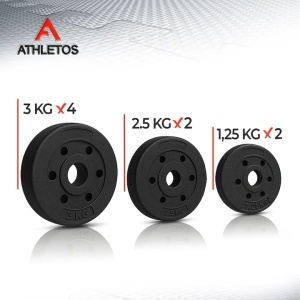 Set 2 gantere reglabile, Athletos®, 20 kg, (4x3, 2x2.5, 2x1.25Kg), bara conector inclusa, discuri ciment, multiple combinatii, Rosu/Negru - Img 5