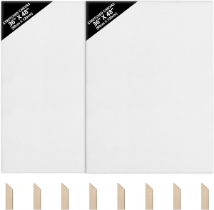 Set 2 panze pentru pictura Kurtzy, 90 x 120 cm, din bumbac, pentru vopsele acrilice si uleioase, 8 pene din lemn, Alb