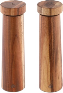 Set 2 rasnite pentru piper/sare Navaris, din lemn de salcam, sistem de macinare ceramic ajustabil, 20.5 x 5.5, Maro