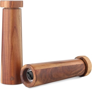 Set 2 rasnite pentru piper/sare Navaris, din lemn de salcam, sistem de macinare ceramic ajustabil, 20.5 x 5.5, Maro - Img 2