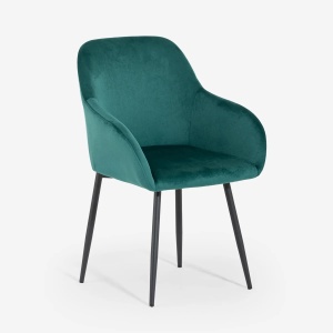 Set 2 Scaune fotoliu Karta din catifea, cu brate, pentru sufragerie si zona de dining, Verde