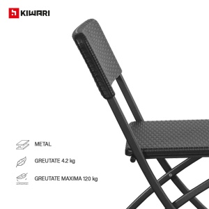 Set 2 Scaune Gradina Pliabile Kiwari®, 44.5x57x80.5 cm, Cadru Metalic Rezistent, 120 kg, Mobilier Exterior pentru Terasa/Balcon/Camping, Negru - Img 5