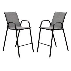 Set 2 Scaune Kiwari® Bistro, 55 x 68 x 113 cm, Metal / Poliester, Suprapozabile, Gradina/ Terasa/ Balcon, Gri