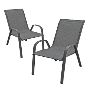 Set 2 Scaune Kiwari® Lago, 55.5x72.5x92.5 cm, Suprapozabil, Greutate maxima 110 kg, Gradina/Terasa/Balcon, Gri