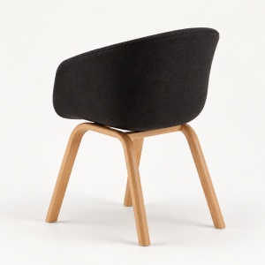 Set 2 scaune Norky cu brate, tapitat, picioare metalice cu efect de lemn natural, design modern, 50x45x77 cm, Negru - Img 5