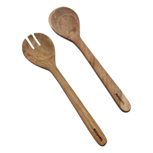 Set 2 ustensile din lemn natural de Acacia, Bonfesto®, lingura si furculita, 30 x 6.5 x 1.5 cm