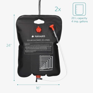 Set 2 x Dus solar de camping Navaris cu furtun si robinet, 20L, Negru, 45686.03.01 - Img 5