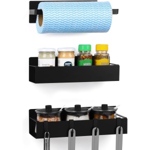 Set 3 rafturi magnetice Belle Vous, negru, metal, 30x9.5x7.5 cm, organizator pentru condimente