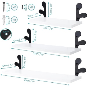 Set 3 rafturi pentru perete Belle Vous, 23/33/43 x 12 x 10 cm, MDF, Alb - Img 6
