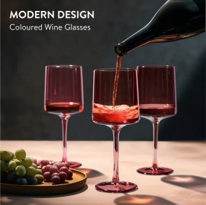 Set 4 Pahare Vin Navaris, 400 ml, cu picior, roz, design modern, 56212.04 - Img 7