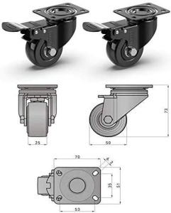 Set 4 roti cauciucate cu frana, GBL, Heavy Duty, silentionase, sarcina maxima pana la 200 Kg, 50 mm - Img 2