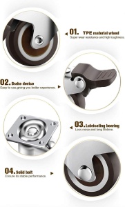 Set 4 roti pivotante GBL, pentru transport, 25 mm, cu sistem de franare, argintiu, sarcina maxima de incarcare 40 kg - Img 4