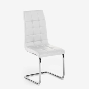 Set 4 scaune elegante Dudak pentru bucatarie si sufragerie, AHD, din piele ecologica, cu spatar inalt, Alb