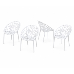 Set 4 scaune Kiwari® Leaf, design decorativ, material PP, pentru interior si exterior, alb