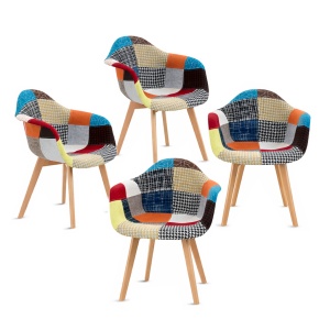 Set 4 Scaune Living/Bucatarie Kiwari® Milo Patchwork, Sezut Spuma, Picioare Lemn Fag, Inaltime Sezut 46 cm, Design Modern, Capacitate 120 kg, Multicolor