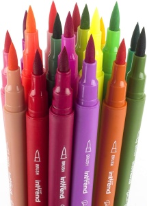 Set 41 piese Intrend 36 creioane tip carioca cu varf Flexibil tip Pensula, acuarela, 5 sabloane, perfecte Hobby, Desen, Caligrafie - Img 4