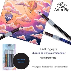 Set 5 extensii pentru creioane, Art-n-Fly, sistem de prindere prin infiletare, design marmura, 10 cm, Multicolor - Img 5