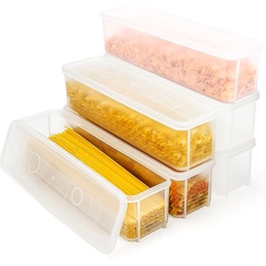 Set 6 cutii alimentare, Belle Vous, 1300 ml, capace etanse, din plastic, fara BPA, design modular, 30 x 8.5 x 7.5 cm, Transparent