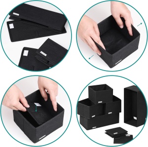 Set 6 cutii de organizare Navaris, pliabile, dimensiuni diferite 14x14x10cm, 28x14x10cm, Negru - Img 4
