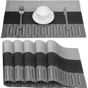 Set 6 Naproane, Belle Vous, din PVC, Dreptunghi, Termorezistente, Antiderapante si Lavabile, 30 x 44.5 cm, Gri/Negru