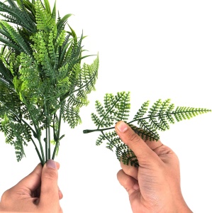 Set 6 plante artificiale Belle Vous, 35 × 29 cm, feriga si frunze, aspect natural, rezistente UV, material plastic, pentru decor interior/exterior, Verde - Img 3
