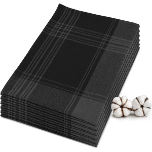 Set 6 prosoape de bucatarie JEMIDI, mixte, din bumbac, 50 x 70 cm, absorbante si rezistente, design in carouri/dungi, Negru/Gri - Img 2
