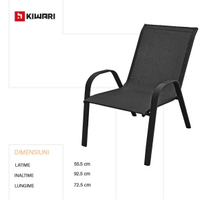 Set 6 Scaune Kiwari® Lago, 55.5x72.5x92.5 cm, Suprapozabil, Greutate maxima 110 kg, Gradina/Terasa/Balcon, Negru - Img 2