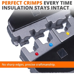 Set cleste sertizare Wirefy, 11 piese, mecanism clichet, 9 matrite interschimbabile, cleste dezizolare si taiere, pentru papuci si conectori electrici 0.14-25 mm², geanta pentru transport, Negru/Portocaliu - Img 4
