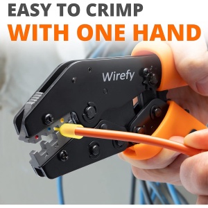 Set cleste sertizare Wirefy, 11 piese, mecanism clichet, 9 matrite interschimbabile, cleste dezizolare si taiere, pentru papuci si conectori electrici 0.14-25 mm², geanta pentru transport, Negru/Portocaliu - Img 5